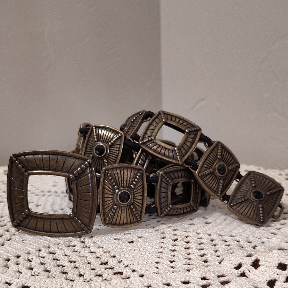 Bronze Metal Stretch Belt Boho Black Stone 37.5"